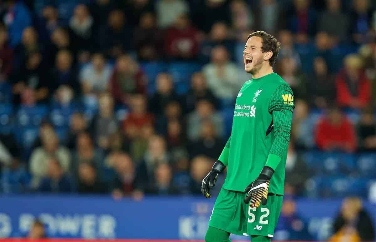 LEICESTER, ENGLAND - Saturday, September 23, 2017: Liverpool's goalkeeper Danny Ward during the Football League Cup 3rd Round match between Leicester City and Liverpool at the King Power Stadium. (Pic by David Rawcliffe/Propaganda)