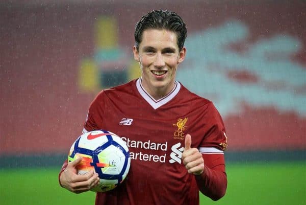 LIVERPOOL, ENGLAND - Friday, September 22, 2017: Liverpool's hat-trick hero Harry Wilson with the match-ball after his three first half goals helped seal a 4-2 victory over Tottenham Hotspur during the Under-23 FA Premier League 2 Division 1 match between Liverpool and Tottenham Hotspur at Anfield. (Pic by David Rawcliffe/Propaganda)