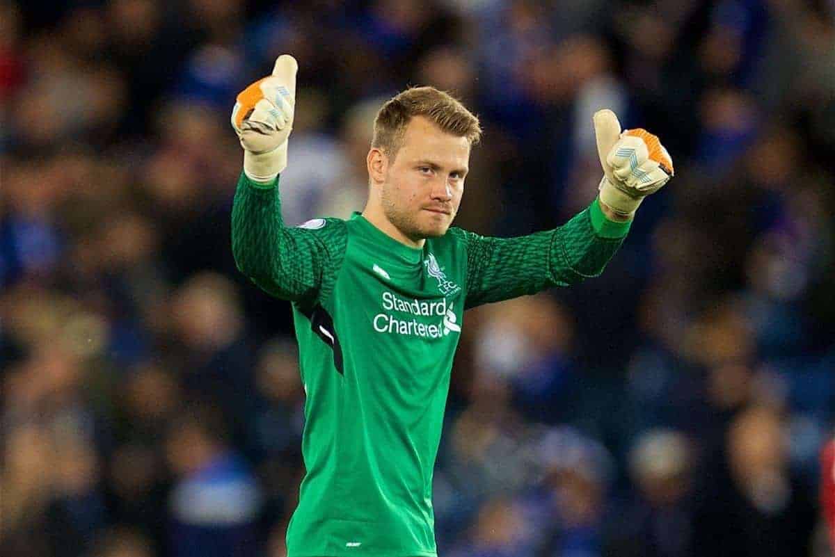 LEICESTER, ENGLAND - Saturday, September 23, 2017: Liverpool's goalkeeper Simon Mignolet celebrates after the 3-2 victory, in which he saved a penalty, during the FA Premier League match between Leicester City and Liverpool at the King Power Stadium. (Pic by David Rawcliffe/Propaganda)