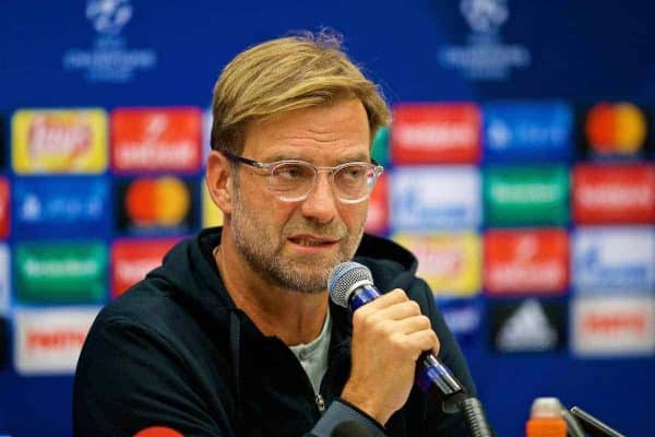 MOSCOW, RUSSIA - Monday, September 25, 2017: Liverpool's manager Jürgen Klopp during a press conference at the Sheraton Aiport Hotel ahead of the UEFA Champions League Group E match against Spartak Moscow FC. (Pic by David Rawcliffe/Propaganda)