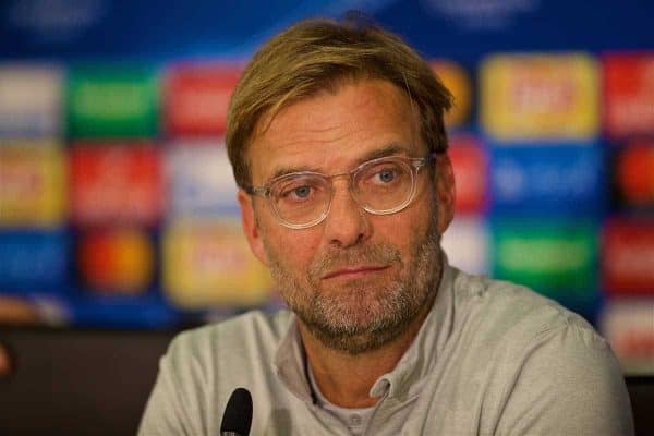 MOSCOW, RUSSIA - Tuesday, September 26, 2017: Liverpool's manager Jürgen Klopp during the post-match press conference after UEFA Champions League Group E match between Spartak Moscow and Liverpool at the Otkrytie Arena. (Pic by David Rawcliffe/Propaganda)