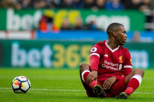 NEWCASTLE-UPON-TYNE, ENGLAND - Sunday, October 1, 2017: Liverpool's Daniel Sturridge sits on the ground dejected during the FA Premier League match between Newcastle United and Liverpool at St. James' Park. (Pic by Paul Greenwood/Propaganda)