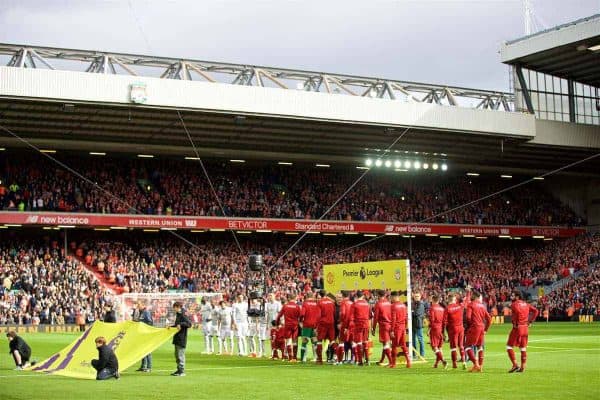 LIVERPOOL, ENGLAND - Saturday, October 14, 2017: Liverpool and Manchester United players shake hands during the FA Premier League match between Liverpool and Manchester United at Anfield. (Pic by David Rawcliffe/Propaganda)