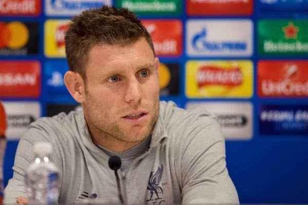 LIVERPOOL, ENGLAND - Tuesday, October 31, 2017: Liverpool's James Milner during a press conference at Anfield ahead of the UEFA Champions League Group E match between Liverpool FC and NK Maribor. (Pic by David Rawcliffe/Propaganda)