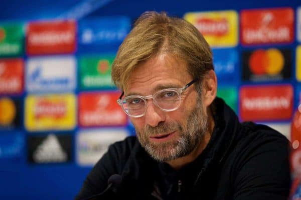 LIVERPOOL, ENGLAND - Tuesday, October 31, 2017: Liverpool's manager Jürgen Klopp during a press conference at Anfield ahead of the UEFA Champions League Group E match between Liverpool FC and NK Maribor. (Pic by David Rawcliffe/Propaganda)