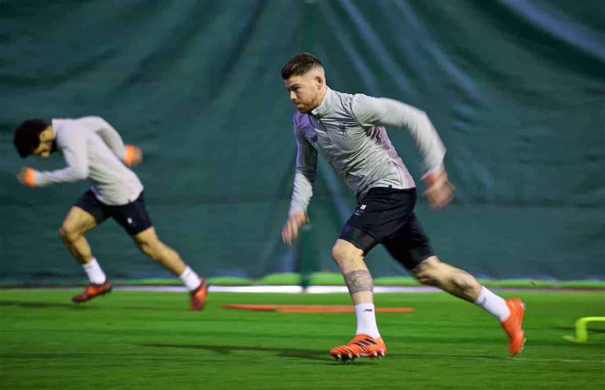 LIVERPOOL, ENGLAND - Tuesday, October 31, 2017: Liverpool's Alberto Moreno during a training session at Melwood ahead of the UEFA Champions League Group E match between Liverpool FC and NK Maribor. (Pic by David Rawcliffe/Propaganda)