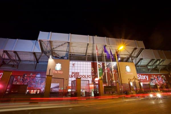 LIVERPOOL, ENGLAND - Wednesday, November 1, 2017: A general view of the exterior of the Spion Kop at Anfield before the UEFA Champions League Group E match between Liverpool FC and NK Maribor. (Pic by David Rawcliffe/Propaganda)