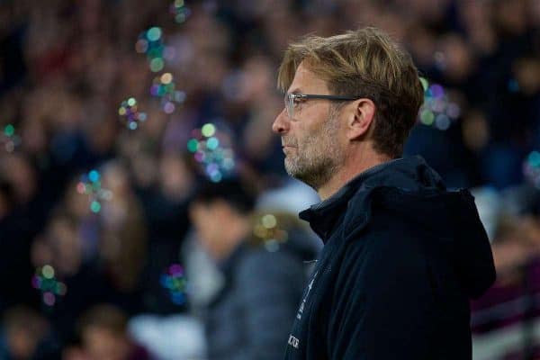 LONDON, ENGLAND - Saturday, November 4, 2017: Liverpool's manager Jürgen Klopp before the FA Premier League match between West Ham United FC and Liverpool FC at the London Stadium. (Pic by David Rawcliffe/Propaganda)