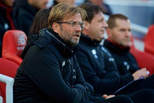 LIVERPOOL, ENGLAND - Saturday, October 28, 2017: Liverpool's manager Jürgen Klopp before the FA Premier League match between Liverpool and Southampton at Anfield. (Pic by David Rawcliffe/Propaganda)