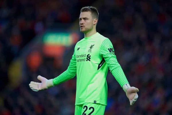 LIVERPOOL, ENGLAND - Saturday, October 28, 2017: Liverpool's goalkeeper Simon Mignolet during the FA Premier League match between Liverpool and Southampton at Anfield. (Pic by David Rawcliffe/Propaganda)