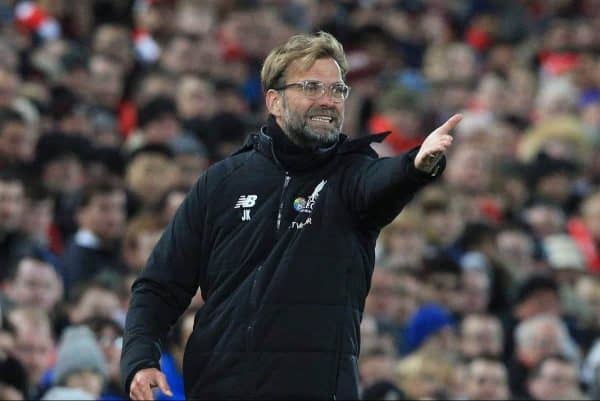 LIVERPOOL, ENGLAND - Saturday, November 25, 2017: Liverpoolís manager Jurgen Klopp in action during the FA Premier League match between Liverpool and Chelsea at Anfield. (Pic by Lindsey Parnaby/Propaganda)