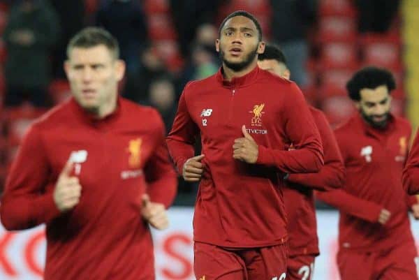 LIVERPOOL, ENGLAND - Saturday, November 25, 2017: Liverpoolís Joe Gomez in action during warm up for the FA Premier League match between Liverpool and Chelsea at Anfield. (Pic by Lindsey Parnaby/Propaganda)