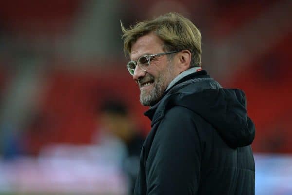 STOKE-ON-TRENT, ENGLAND - Wednesday, November 29, 2017: Liverpool manger Jurgen Klopp reacts before the FA Premier League match between Stoke City and Liverpool at the Bet365 Stadium. (Pic by Peter Powell/Propaganda)