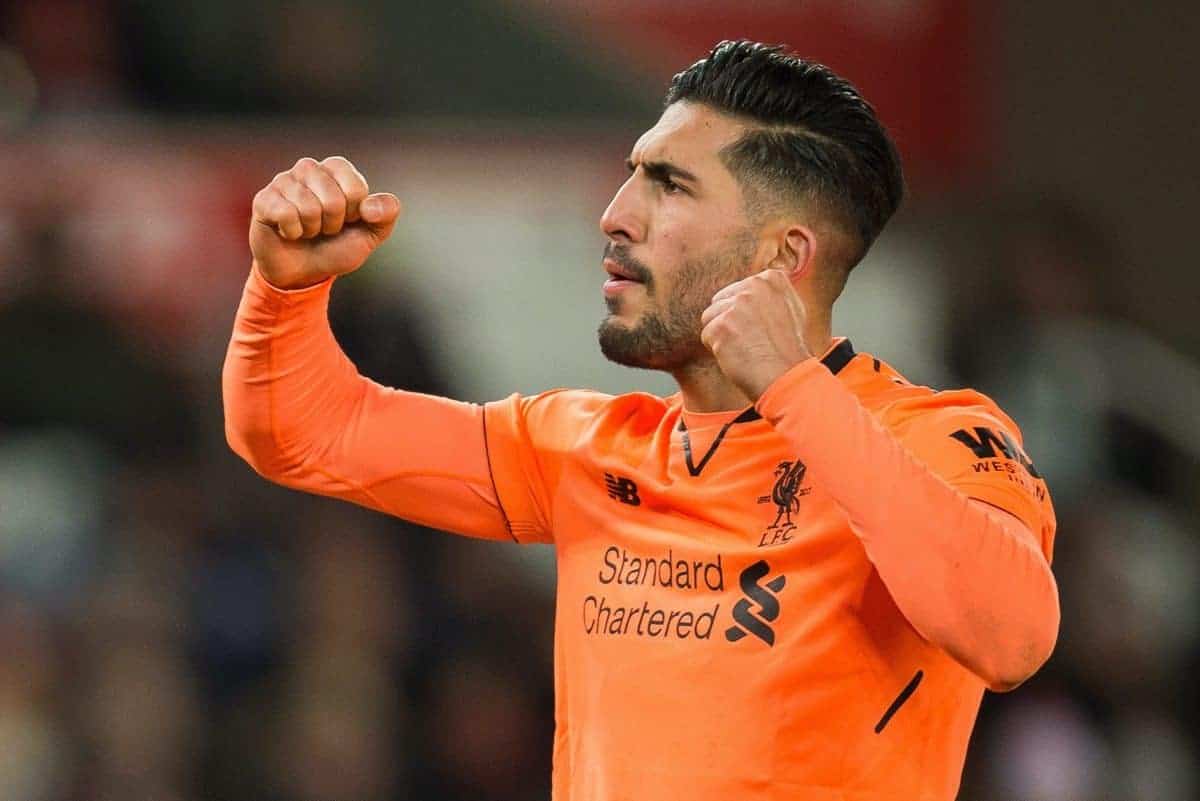 STOKE-ON-TRENT, ENGLAND - Wednesday, November 29, 2017: Liverpoolís Emre Can reacts during the FA Premier League match between Stoke City and Liverpool at the Bet365 Stadium. (Pic by Peter Powell/Propaganda)