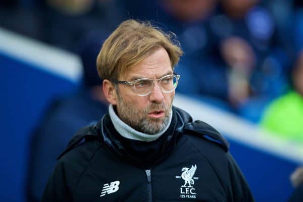 BRIGHTON AND HOVE, ENGLAND - Saturday, December 2, 2017: Liverpool's manager Jürgen Klopp before the FA Premier League match between Brighton & Hove Albion FC and Liverpool FC at the American Express Community Stadium. (Pic by David Rawcliffe/Propaganda)