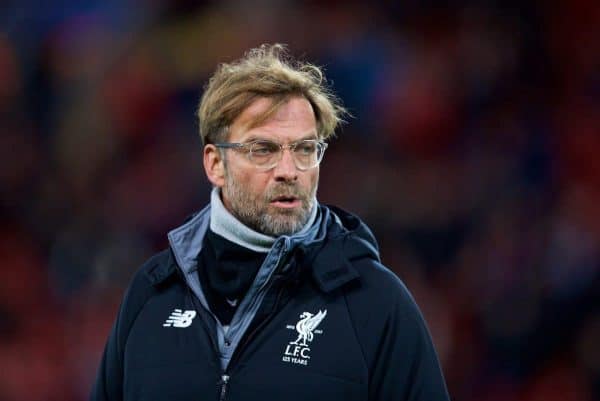 LIVERPOOL, ENGLAND - Wednesday, December 6, 2017: Liverpool's manager Jürgen Klopp before the UEFA Champions League Group E match between Liverpool FC and FC Spartak Moscow at Anfield. (Pic by David Rawcliffe/Propaganda)