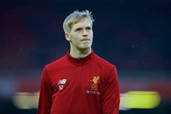 LIVERPOOL, ENGLAND - Sunday, December 10, 2017: Liverpool's goalkeeper Caoimhin Kelleher during the pre-match warm-up before the FA Premier League match between Liverpool and Everton, the 229th Merseyside Derby, at Anfield. (Pic by David Rawcliffe/Propaganda)