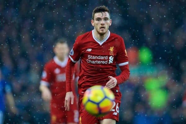 LIVERPOOL, ENGLAND - Sunday, December 10, 2017: Liverpool's Andy Robertson during the FA Premier League match between Liverpool and Everton, the 229th Merseyside Derby, at Anfield. (Pic by David Rawcliffe/Propaganda)