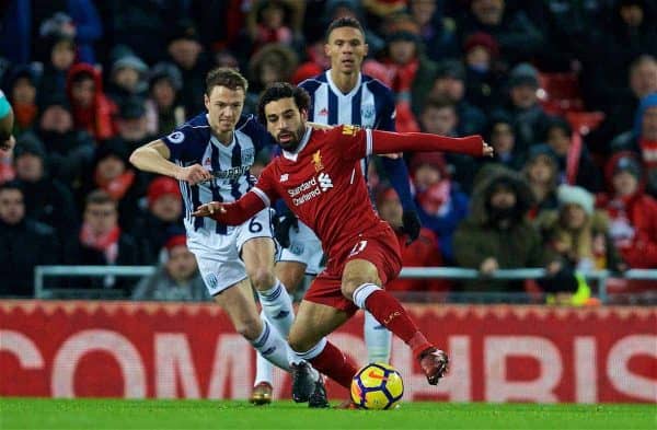 LIVERPOOL, ENGLAND - Wednesday, December 13, 2017: Liverpool's Mohamed Salah during the FA Premier League match between Liverpool and West Bromwich Albion at Anfield. (Pic by David Rawcliffe/Propaganda)