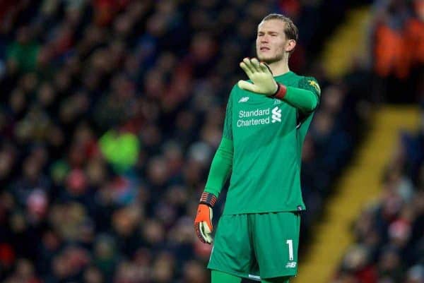 LIVERPOOL, ENGLAND - Wednesday, December 13, 2017: Liverpool's goalkeeper Loris Karius during the FA Premier League match between Liverpool and West Bromwich Albion at Anfield. (Pic by David Rawcliffe/Propaganda)