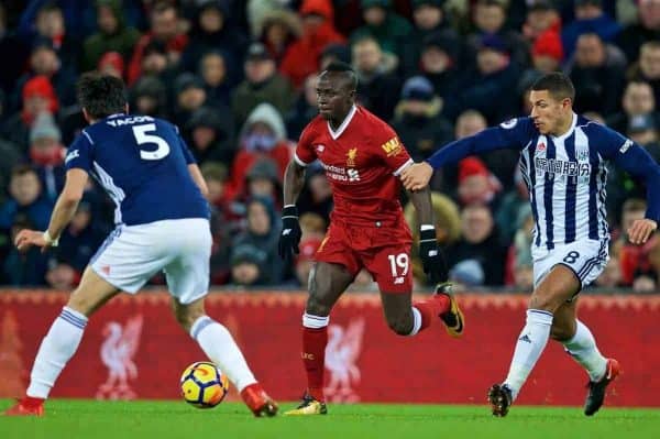 LIVERPOOL, ENGLAND - Wednesday, December 13, 2017: Liverpool's Sadio Mane during the FA Premier League match between Liverpool and West Bromwich Albion at Anfield. (Pic by David Rawcliffe/Propaganda)