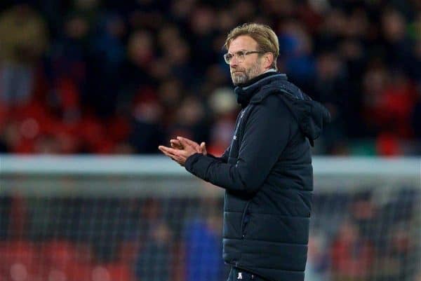 LIVERPOOL, ENGLAND - Wednesday, December 13, 2017: Liverpool's manager Jürgen Klopp looks dejected after the goal-less draw during the FA Premier League match between Liverpool and West Bromwich Albion at Anfield. (Pic by David Rawcliffe/Propaganda)