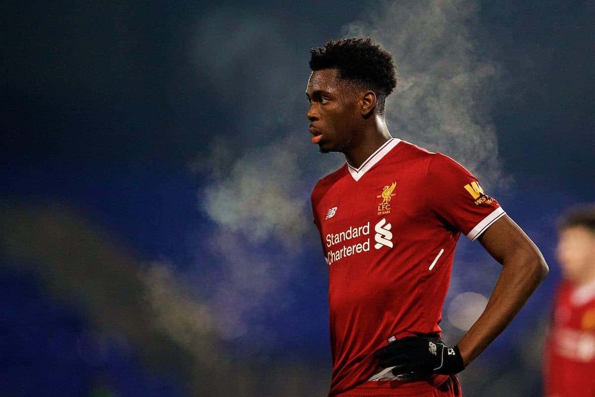 BIRKENHEAD, ENGLAND - Tuesday, December 19, 2017: Liverpool's Oviemuno Ovie Ejaria during the Under-23 FA Premier League International Cup Group A match between Liverpool and PSV Eindhoven at Prenton Park. (Pic by David Rawcliffe/Propaganda)