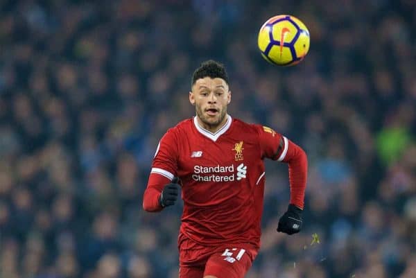 LIVERPOOL, ENGLAND - Sunday, January 14, 2018: Liverpool's Alex Oxlade-Chamberlain during the FA Premier League match between Liverpool and Manchester City at Anfield. (Pic by David Rawcliffe/Propaganda)