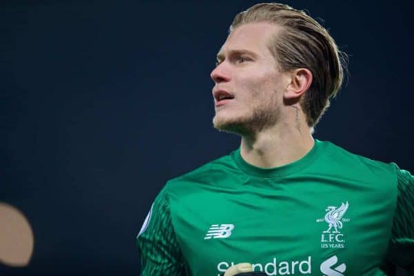 LIVERPOOL, ENGLAND - Sunday, January 14, 2018: Liverpool's goalkeeper Loris Karius during the FA Premier League match between Liverpool and Manchester City at Anfield. (Pic by David Rawcliffe/Propaganda)