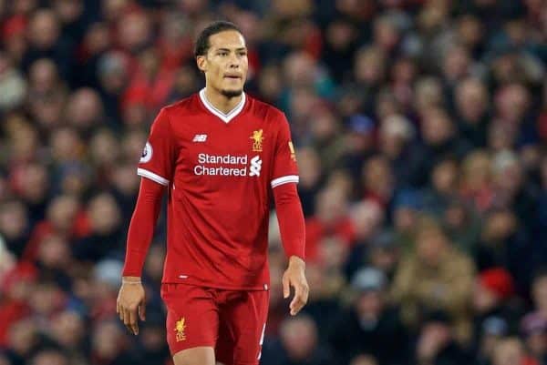 LIVERPOOL, ENGLAND - Sunday, February 4, 2018: Liverpool's Virgil van Dijk during the FA Premier League match between Liverpool FC and Tottenham Hotspur FC at Anfield. (Pic by David Rawcliffe/Propaganda)
