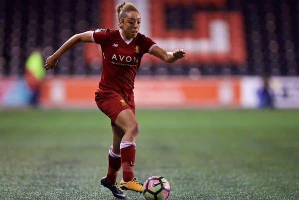 WIDNES, ENGLAND - Wednesday, February 7, 2018: Liverpool's Jessica Clarke during the FA Women's Super League 1 match between Liverpool Ladies FC and Arsenal Ladies FC at the Halton Stadium. (Pic by David Rawcliffe/Propaganda)