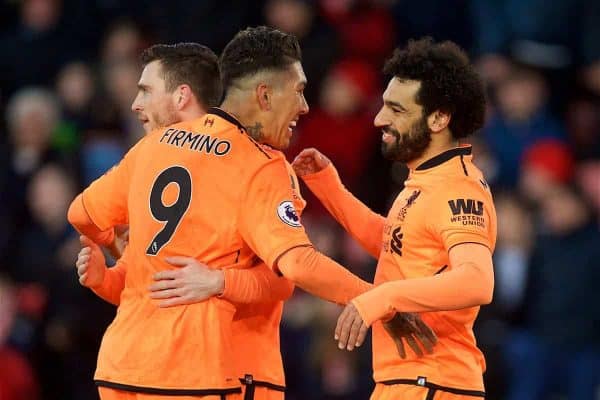 SOUTHAMPTON, ENGLAND - Sunday, February 11, 2018: Liverpool's Mohamed Salah celebrates scoring the second goal during the FA Premier League match between Southampton FC and Liverpool FC at St. Mary's Stadium. (Pic by David Rawcliffe/Propaganda)