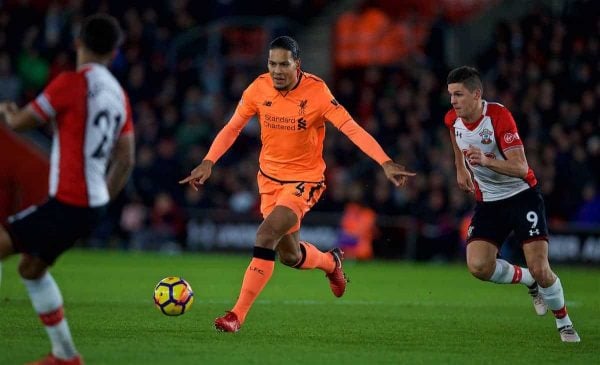 Liverpool's Virgil van Dijk during the FA Premier League match between Southampton FC and Liverpool FC at St. Mary's Stadium