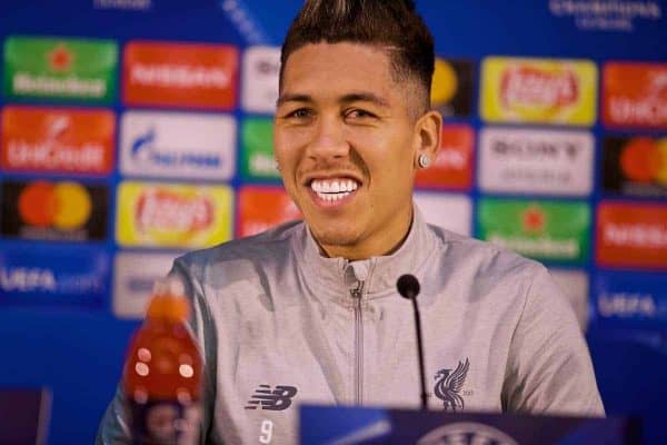 PORTO, PORTUGAL - Tuesday, February 13, 2018: Liverpool's Roberto Firmino during a press conference at the Estádio do Dragão ahead of the UEFA Champions League Round of 16 1st leg match between FC Porto and Liverpool FC. (Pic by David Rawcliffe/Propaganda)