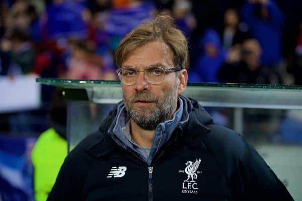 PORTO, PORTUGAL - Wednesday, February 14, 2018: Liverpool's manager Jrgen Klopp beforer the UEFA Champions League Round of 16 1st leg match between FC Porto and Liverpool FC on Valentine's Day at the Estdio do Drag„o. (Pic by David Rawcliffe/Propaganda)