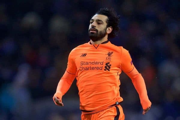 PORTO, PORTUGAL - Wednesday, February 14, 2018: Liverpool's Mohamed Salah during the UEFA Champions League Round of 16 1st leg match between FC Porto and Liverpool FC on Valentine's Day at the Est·dio do Drag„o. (Pic by David Rawcliffe/Propaganda)