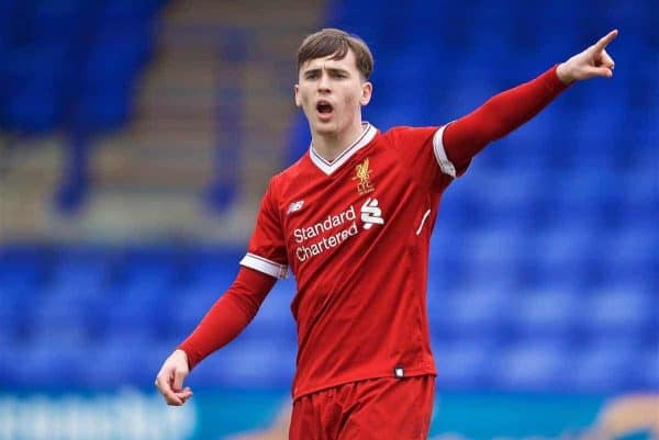 BIRKENHEAD, ENGLAND - Wednesday, February 21, 2018: Liverpool's Liam Millar during the UEFA Youth League Quarter-Final match between Liverpool FC and Manchester United FC at Prenton Park. (Pic by David Rawcliffe/Propaganda)