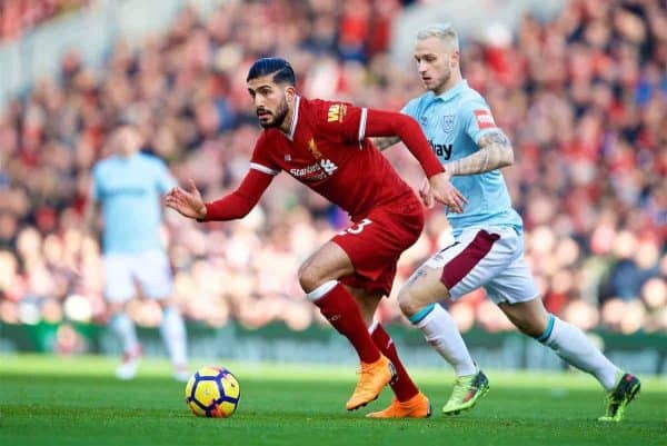 BIRKENHEAD, ENGLAND - Wednesday, February 21, 2018: Liverpool's Emre Can during the UEFA Youth League Quarter-Final match between Liverpool FC and Manchester United FC at Prenton Park. (Pic by David Rawcliffe/Propaganda)