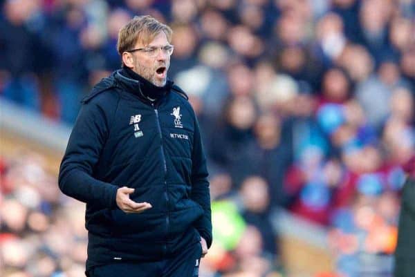 BIRKENHEAD, ENGLAND - Wednesday, February 21, 2018: Liverpool's manager Jürgen Klopp reacts during the UEFA Youth League Quarter-Final match between Liverpool FC and Manchester United FC at Prenton Park. (Pic by David Rawcliffe/Propaganda)