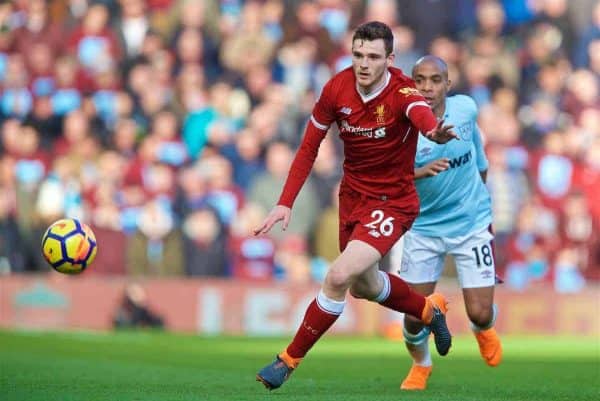 BIRKENHEAD, ENGLAND - Wednesday, February 21, 2018: Liverpool's Andy Robertson during the UEFA Youth League Quarter-Final match between Liverpool FC and Manchester United FC at Prenton Park. (Pic by David Rawcliffe/Propaganda)