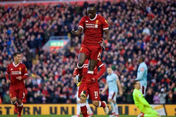 BIRKENHEAD, ENGLAND - Wednesday, February 21, 2018: Liverpool's Sadio Mane celebrates scoring the fourth goal during the UEFA Youth League Quarter-Final match between Liverpool FC and Manchester United FC at Prenton Park. (Pic by David Rawcliffe/Propaganda)