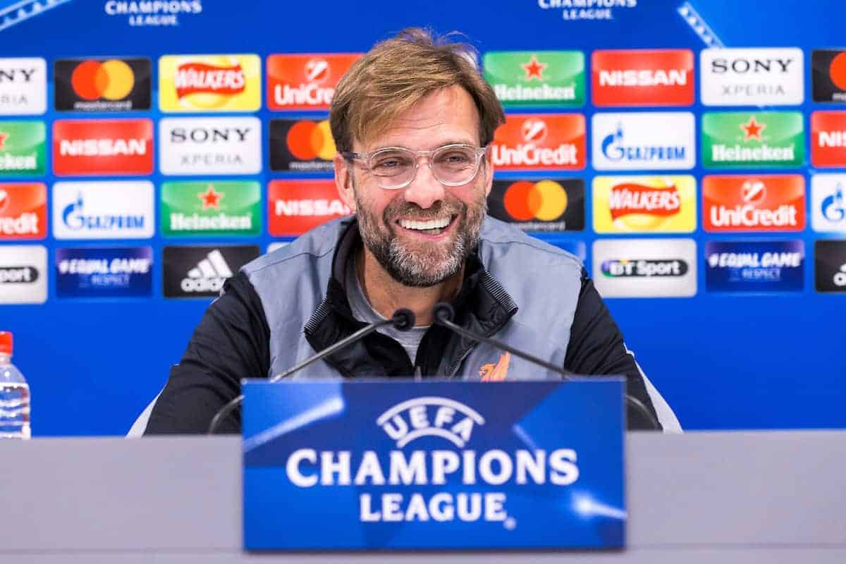 LIVERPOOL, ENGLAND - Monday, March 5, 2018: Liverpool's Liverpool Manager Jürgen Klopp during a pre-match press conference at Anfield ahead of the UEFA Champions League Round of 16 2nd leg match between Liverpool FC and FC Porto. (Pic by Paul Greenwood/Propaganda)
