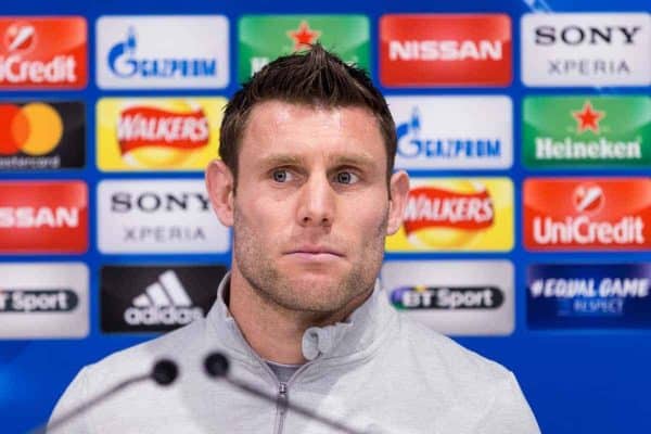 LIVERPOOL, ENGLAND - Monday, March 5, 2018: Liverpool's James Milner during a pre-match press conference at Anfield ahead of the UEFA Champions League Round of 16 2nd leg match between Liverpool FC and FC Porto. (Pic by Paul Greenwood/Propaganda)