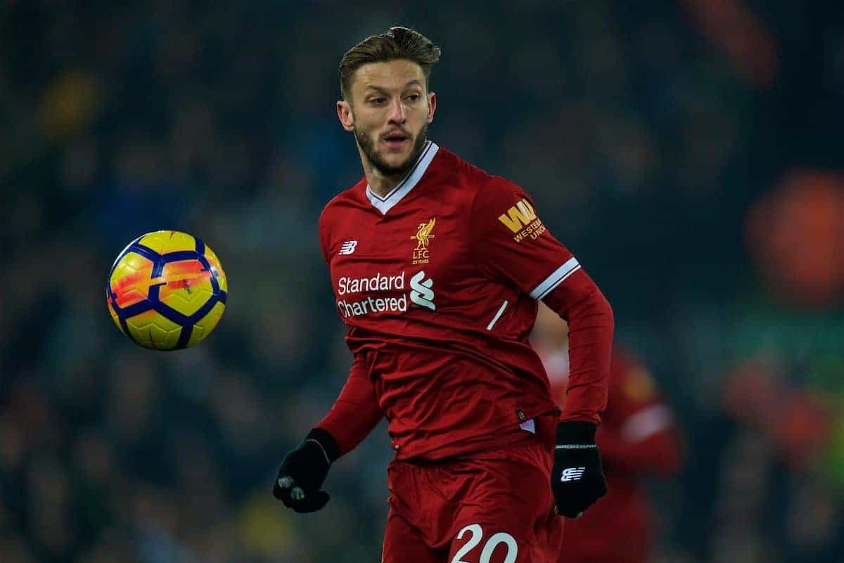 LIVERPOOL, ENGLAND - Saturday, March 3, 2018: Liverpool's Adam Lallana during the FA Premier League match between Liverpool FC and Newcastle United FC at Anfield. (Pic by Peter Powell/Propaganda)