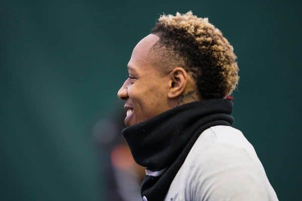 LIVERPOOL, ENGLAND - Monday, March 5, 2018: Liverpool's Nathaniel Clyne during a training session at Melwoood ahead of the UEFA Champions League Round of 16 2nd leg match between Liverpool FC and FC Porto. (Pic by Paul Greenwood/Propaganda)