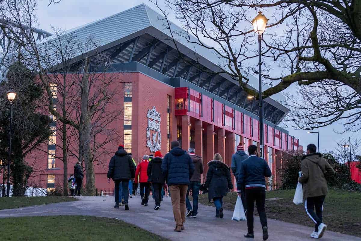 LIVERPOOL, ENGLAND - Monday, March 5, 2018: A Liverpool supporters make their way towards the stadium before the UEFA Champions League Round of 16 2nd leg match between Liverpool FC and FC Porto at Anfield. (Pic by Paul Greenwood/Propaganda)