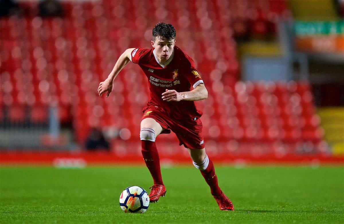 LIVERPOOL, ENGLAND - Friday, March 9, 2018: Liverpool's Neco Williams during the Under-23 FA Premier League 2 Division 1 match between Liverpool and Manchester United at Anfield. (Pic by David Rawcliffe/Propaganda)