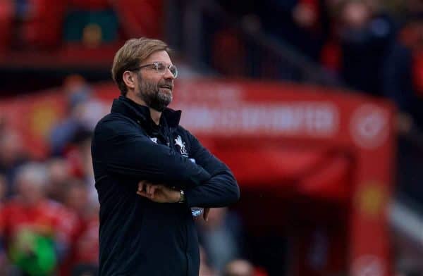 MANCHESTER, ENGLAND - Saturday, March 10, 2018: Liverpool's manager Jürgen Klopp reacts as Manchester United score the second goal during the FA Premier League match between Manchester United FC and Liverpool FC at Old Trafford. (Pic by David Rawcliffe/Propaganda)