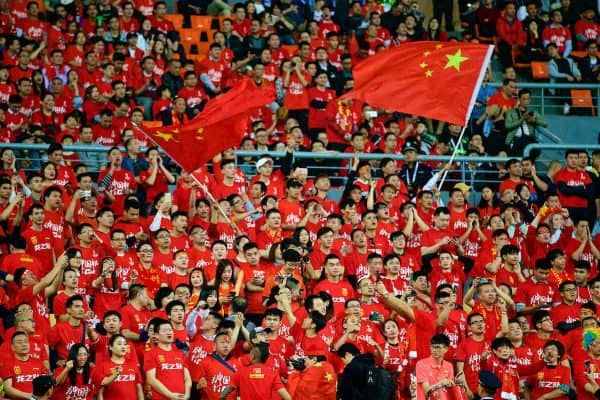 NANNING, CHINA - Thursday, March 22, 2018: China supporters during the opening match of the 2018 Gree China Cup International Football Championship between China and Wales at the Guangxi Sports Centre. (Pic by David Rawcliffe/Propaganda)