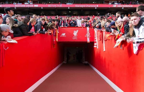 LIVERPOOL, ENGLAND - Saturday, March 24, 2018: A general view of the players tunnel leading to the pitch before the LFC Foundation charity match between Liverpool FC Legends and FC Bayern Munich Legends at Anfield. (Pic by Peter Powell/Propaganda)
